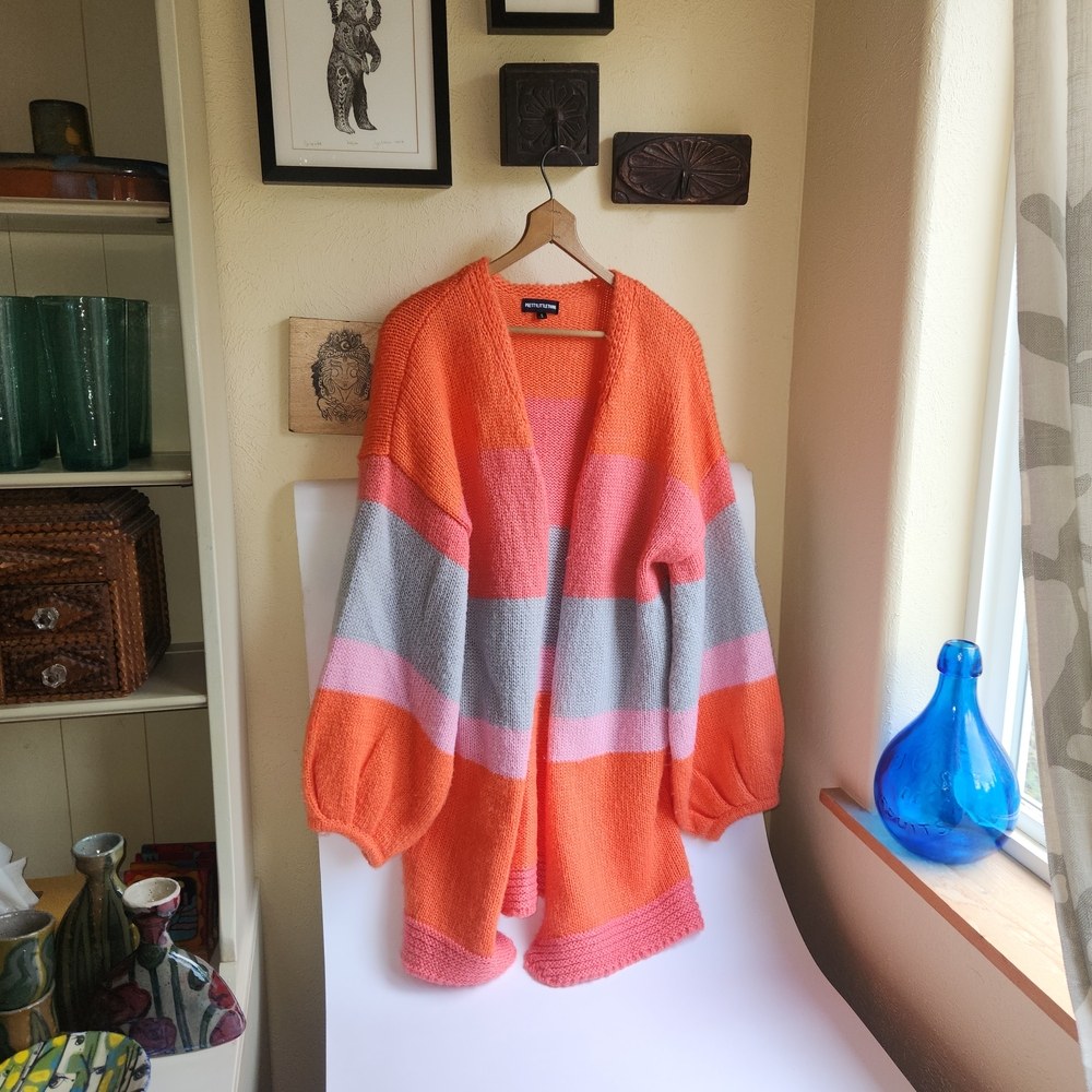 PrettyLittleThing Orange and Pink Striped Cardigan